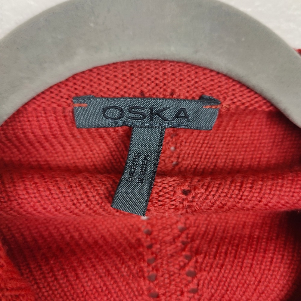 Oska Cardigan‎ Sweater Womens 1 US 6/8 Orange Red Asymmetrical 100% Virgin Wool - Picture 7 of 11